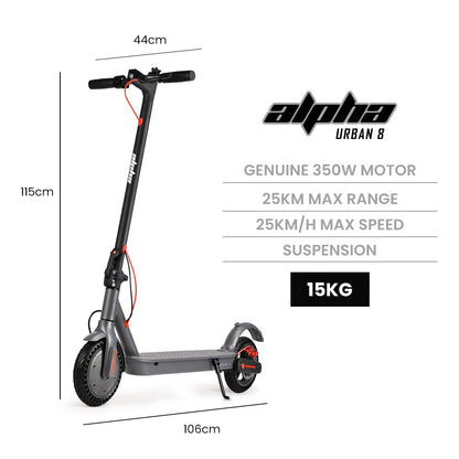 ALPHA Urban 8 Electric Scooter, Suspension, 25km Range, 8.5-Inch Wheels, Brushless Motor, Motorised Commuter V219-TRNESCALA4GA
