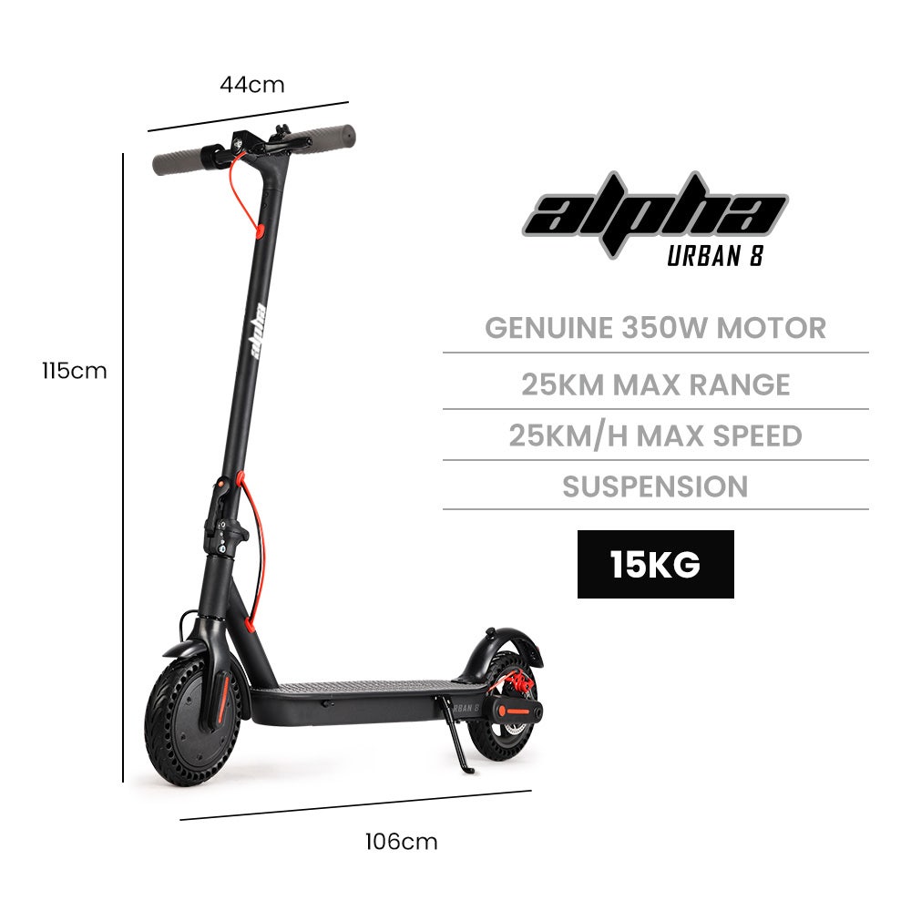 ALPHA Urban 8 Electric Scooter, Suspension, 25km Range, 8.5-Inch Wheels, Brushless Motor, Motorised Commuter V219-TRNESCALA4KA