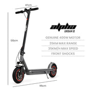 ALPHA Urban 10 Electric Scooter, 35km/h, Suspension, 35km Range, 10-Inch Wheels, Brushless Motor, Free APP, V219-TRNESCALA6GA