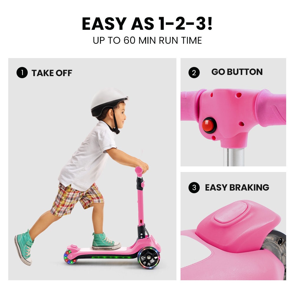 ROVO KIDS 3-Wheel Electric Scooter , Ages 3-8, Adjustable Height, AU Compliant, Lithium Battery, Pink V219-TRNESCRVM1PA