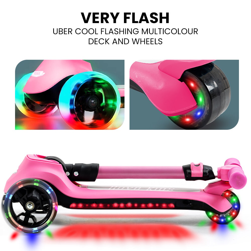 ROVO KIDS 3-Wheel Electric Scooter , Ages 3-8, Adjustable Height, AU Compliant, Lithium Battery, Pink V219-TRNESCRVM1PA