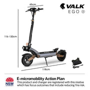 VALK Ego 8 Electric Scooter, Powerful, AU Compliant, 48V 13Ah, 55km Max Range, eScooter for Adults, Foldable, V219-TRNESCVAE8BA