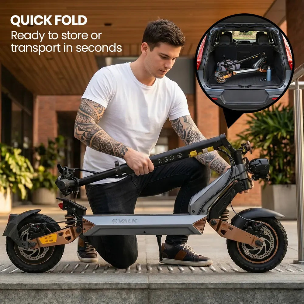 VALK Ego 8 Electric Scooter, Powerful, AU Compliant, 48V 13Ah, 55km Max Range, eScooter for Adults, Foldable, V219-TRNESCVAE8BA