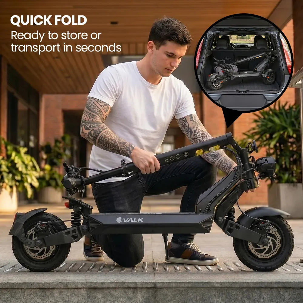 VALK Ego 8 Electric Scooter, 500W, AU Compliant, 48V 13Ah, 55km Max Range, eScooter for Adults, Foldable, Off V219-TRNESCVAE8KA