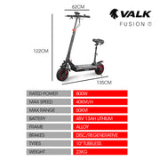 VALK Fusion 7 Electric Scooter, 800W, AU Compliant, with Seat Option, 48V 13Ah Lithium, 50km Range, Quad V219-TRNESCVAF7SA