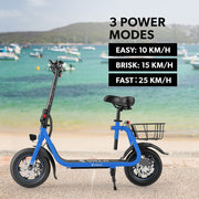 VALK Electric Scooter with Seat, Disc brakes, 12" Tyres, AU Compliant, for Adults, Teens, Commuter, Blue V219-TRNESCVAM3BA
