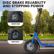 VALK Electric Scooter with Seat, Disc brakes, 12" Tyres, AU Compliant, for Adults, Teens, Commuter, Blue V219-TRNESCVAM3BA