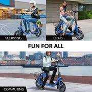 VALK Electric Scooter with Seat, Disc brakes, 12" Tyres, AU Compliant, for Adults, Teens, Commuter, Blue V219-TRNESCVAM3BA