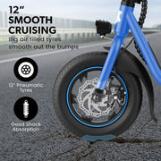 VALK Electric Scooter with Seat, Disc brakes, 12" Tyres, AU Compliant, for Adults, Teens, Commuter, Blue V219-TRNESCVAM3BA