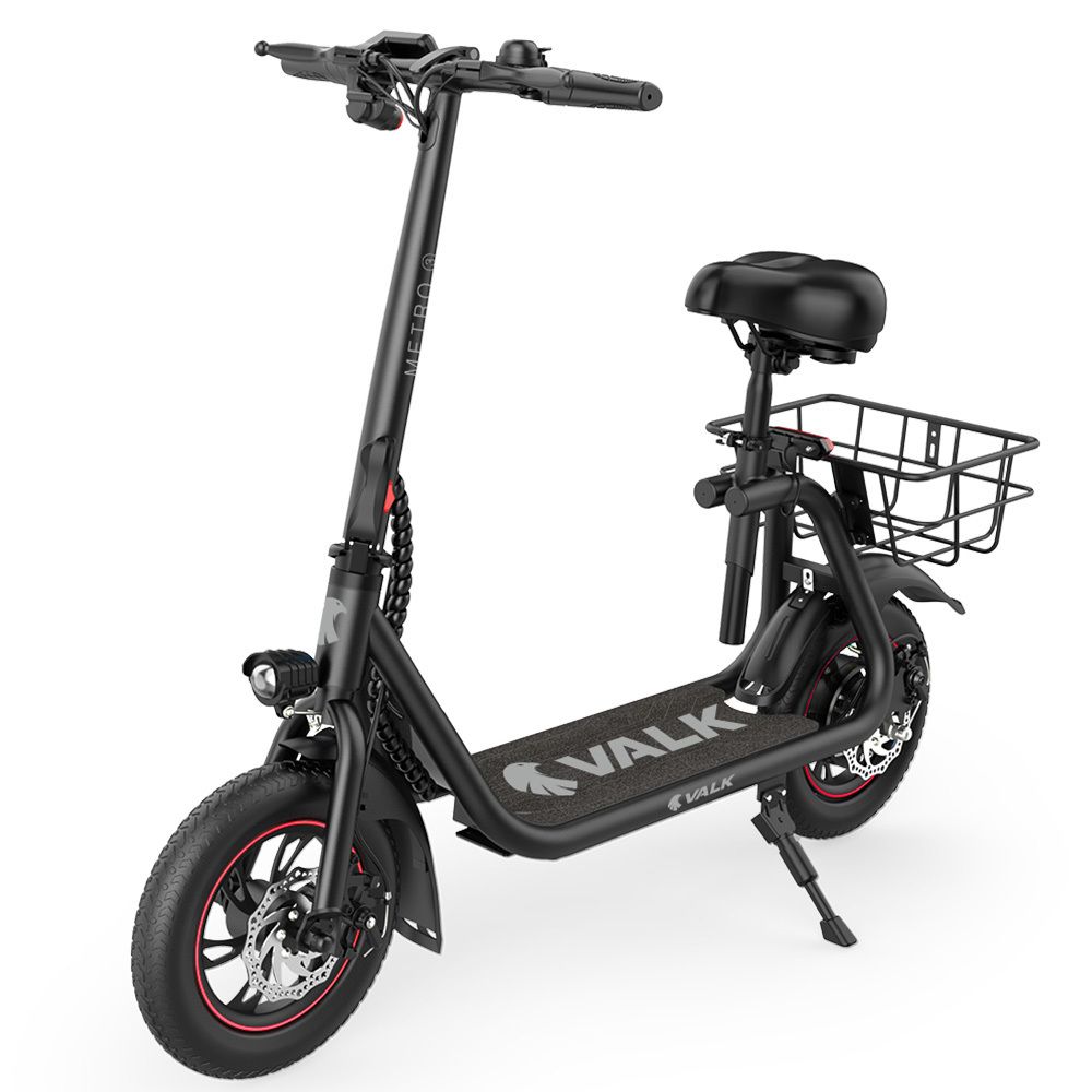 VALK Electric Scooter with Seat, Disc brakes, 12" Tyres, AU Compliant, for Adults, Teens, Commuter, Black V219-TRNESCVAM3KA