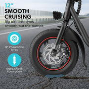 VALK Electric Scooter with Seat, Disc brakes, 12" Tyres, AU Compliant, for Adults, Teens, Commuter, Black V219-TRNESCVAM3KA