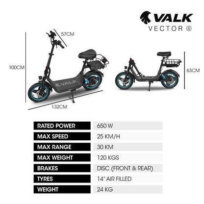 VALK Electric Scooter with Seat, 30km Range, AU Compliant, Disc brakes, 14" Tyres, for Adults, Teens, Commuter V219-TRNESCVAM6KA