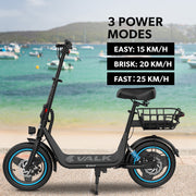 VALK Electric Scooter with Seat, 30km Range, AU Compliant, Disc brakes, 14" Tyres, for Adults, Teens, Commuter V219-TRNESCVAM6KA