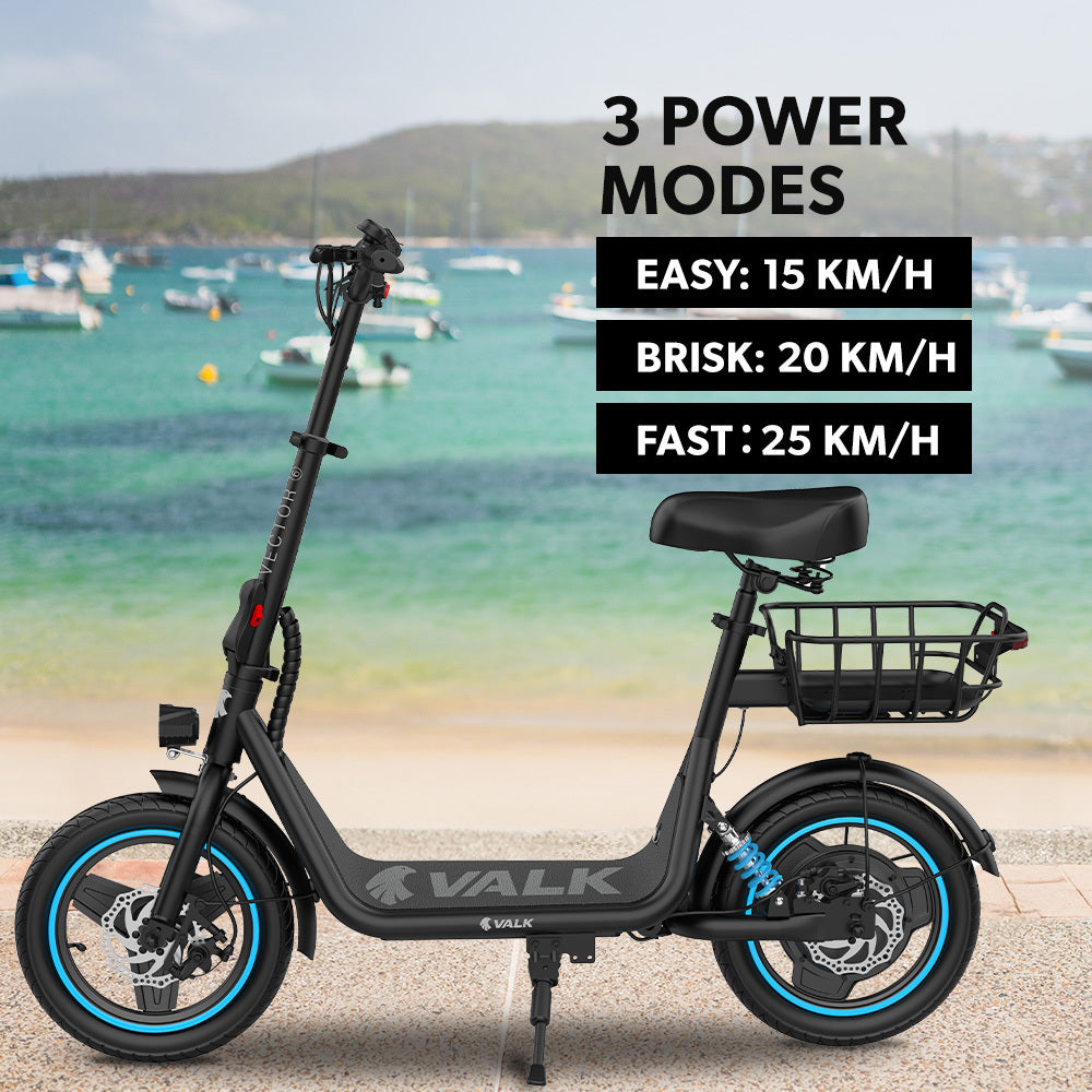 VALK Electric Scooter with Seat, 30km Range, AU Compliant, Disc brakes, 14" Tyres, for Adults, Teens, Commuter V219-TRNESCVAM6KA