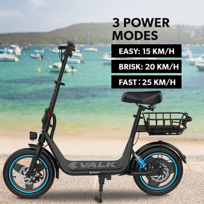 VALK Electric Scooter with Seat, 30km Range, AU Compliant, Disc brakes, 14" Tyres, for Adults, Teens, Commuter V219-TRNESCVAM6KA