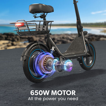 VALK Electric Scooter with Seat, 30km Range, AU Compliant, Disc brakes, 14" Tyres, for Adults, Teens, Commuter V219-TRNESCVAM6KA
