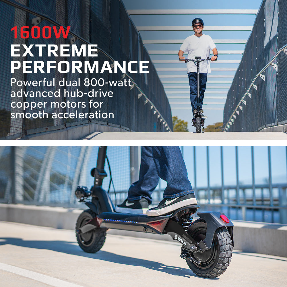 VALK Primal 9 Dual Motor Electric Scooter, 1600W, AU Compliant, for Extreme Hill Climbing, Black V219-TRNESCVAP9KA