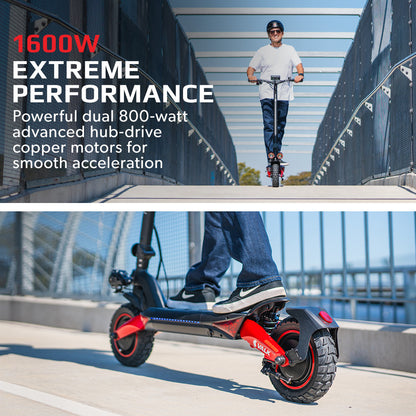 VALK Primal 9 Dual Motor Electric Scooter, 1600W, AU Compliant, for Extreme Hill Climbing, Black/Red V219-TRNESCVAP9RA