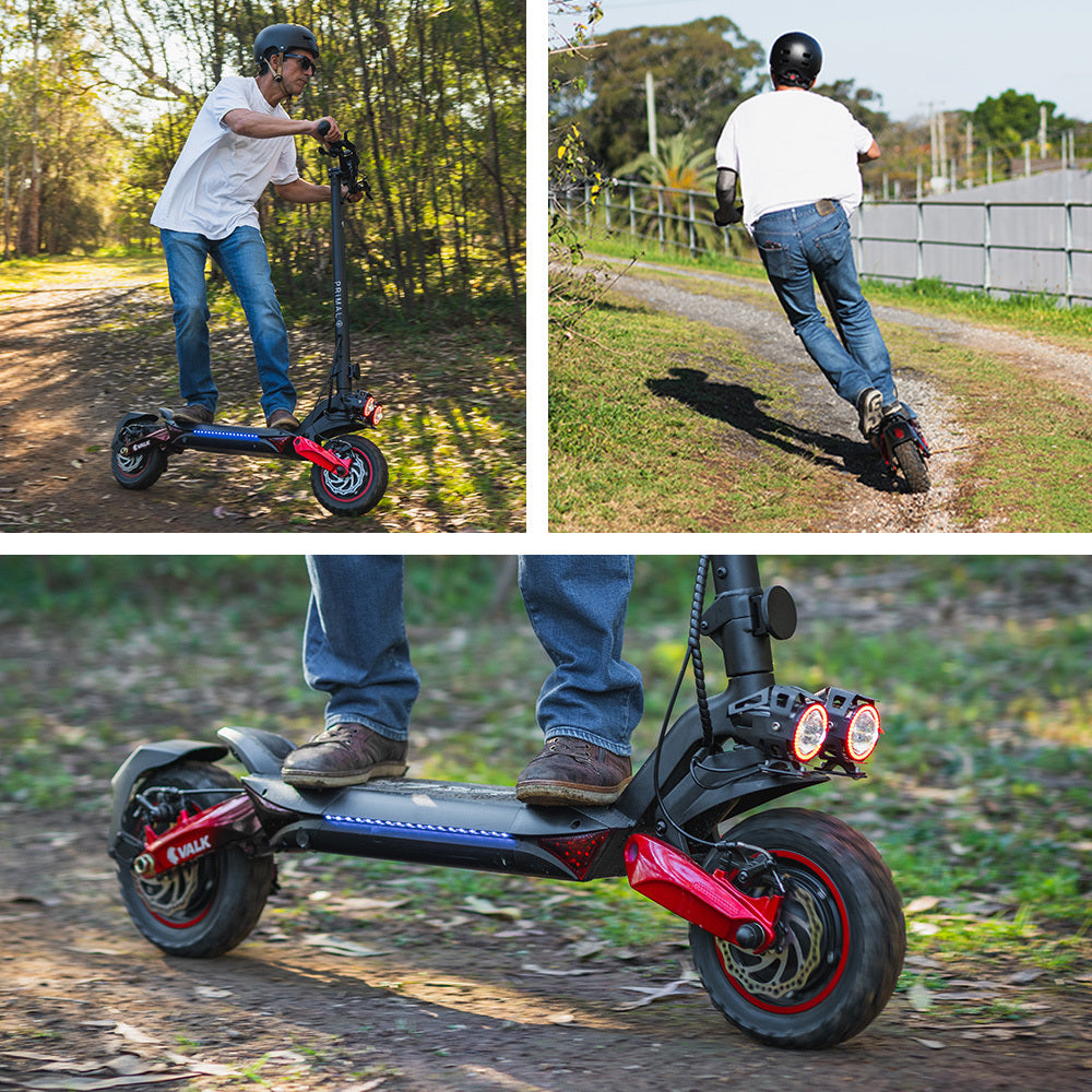 VALK Primal 9 Dual Motor Electric Scooter, 1600W, AU Compliant, for Extreme Hill Climbing, Black/Red V219-TRNESCVAP9RA