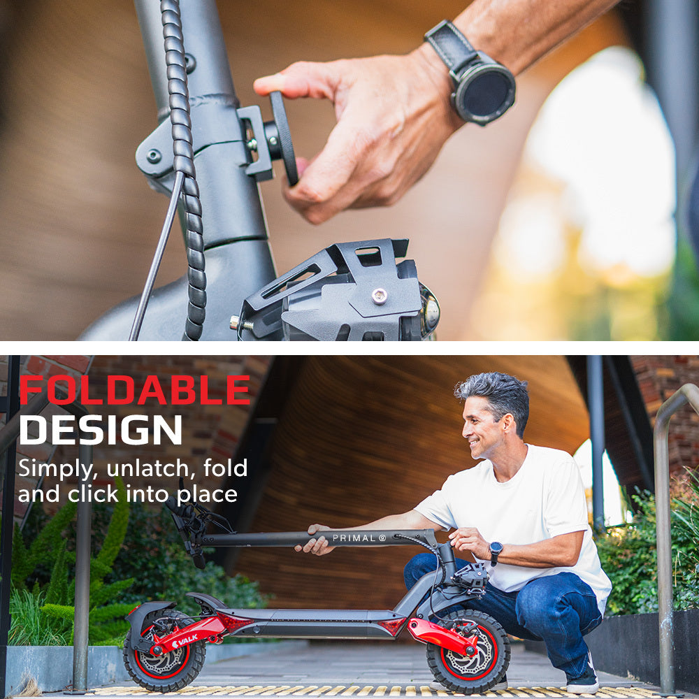 VALK Primal 9 Dual Motor Electric Scooter, 1600W, AU Compliant, for Extreme Hill Climbing, Black/Red V219-TRNESCVAP9RA