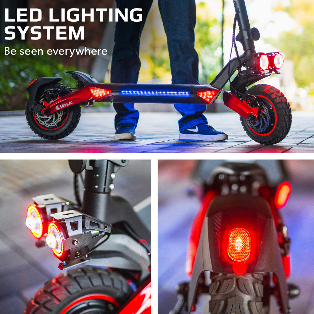 VALK Primal 9 Dual Motor Electric Scooter, 1600W, AU Compliant, for Extreme Hill Climbing, Black/Red V219-TRNESCVAP9RA