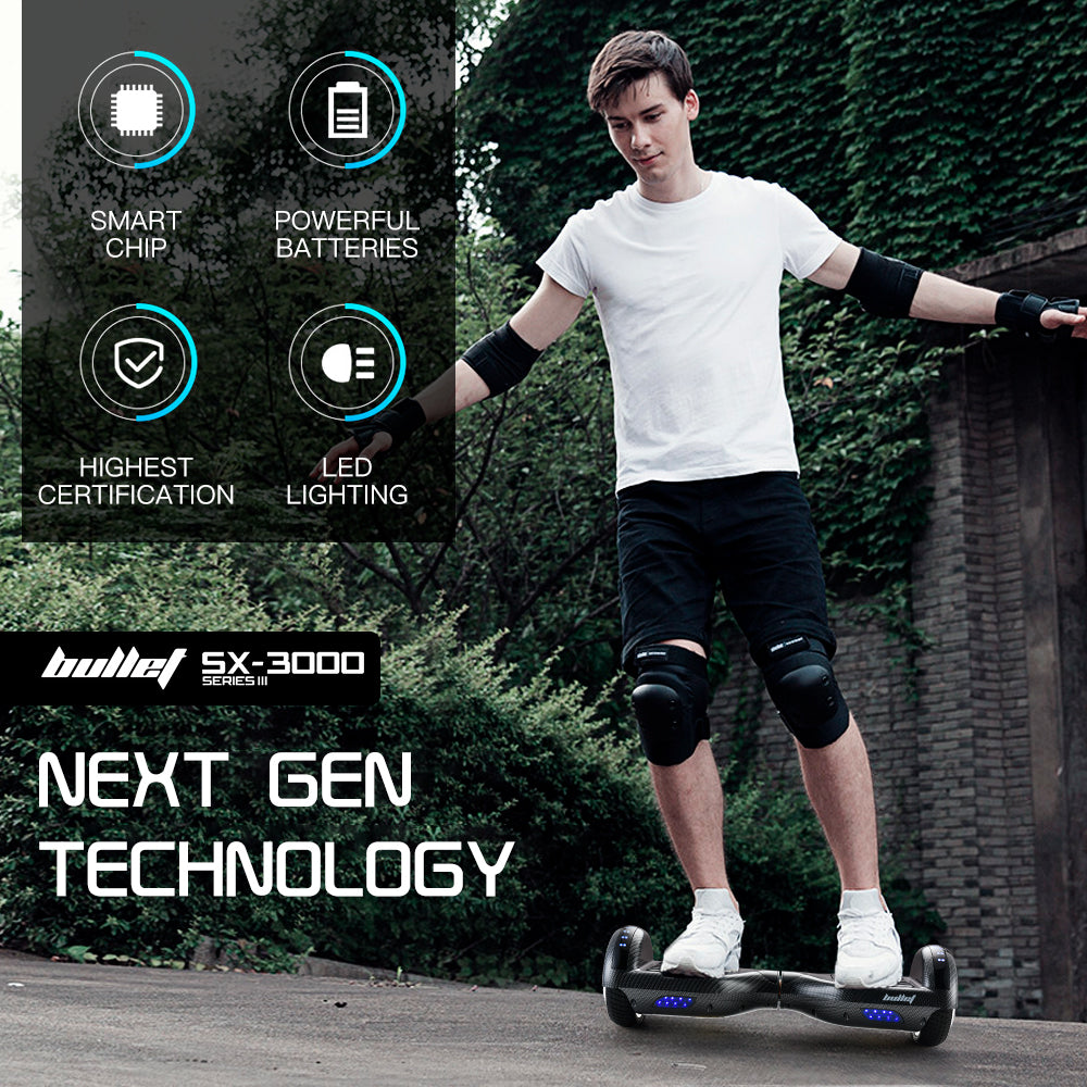 BULLET Gen III Hoverboard Scooter, Dual Copper Motors, UL Certified, AU Compliant, 6.5" Wheels, Superior Self V219-TRNSCOBULB7CF