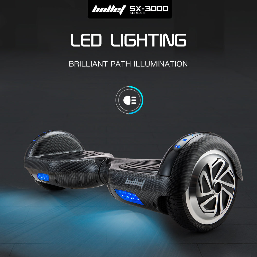 BULLET Gen III Hoverboard Scooter, Dual Copper Motors, UL Certified, AU Compliant, 6.5" Wheels, Superior Self V219-TRNSCOBULB7CF