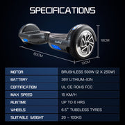 BULLET Gen III Hoverboard Scooter, Dual Copper Motors, UL Certified, AU Compliant, 6.5" Wheels, Superior Self V219-TRNSCOBULB7CF