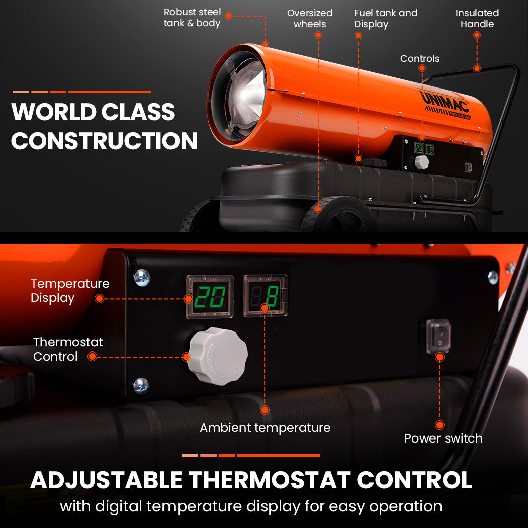 UNIMAC 30KW Portable Industrial Diesel Direct Forced Air Space Heater, Commercial Grade for Warehouse V219-UMDHVP04A