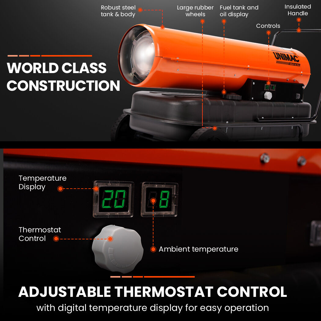 UNIMAC 50KW Portable Industrial Diesel Direct Forced Air Space Heater, Commercial Grade for Warehouse V219-UMDHVP05A