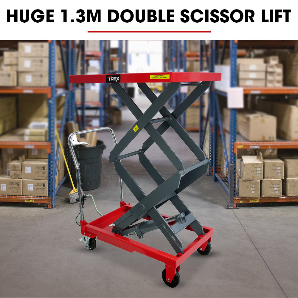 T-REX 300KG Hydraulic High Lift Double Scissor Trolley, 1.3M Max Platform Hgt, Heavy-Duty, for Material V219-VHWLFCTRH3HA
