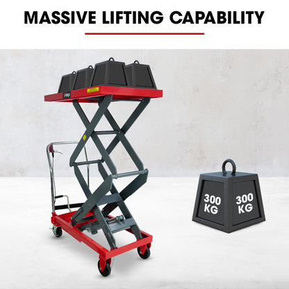 T-REX 300KG Hydraulic High Lift Double Scissor Trolley, 1.3M Max Platform Hgt, Heavy-Duty, for Material V219-VHWLFCTRH3HA