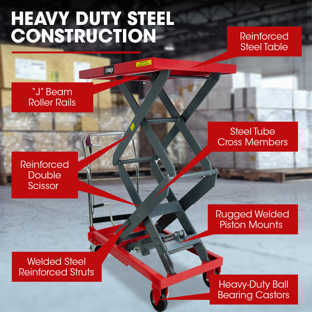 T-REX 300KG Hydraulic High Lift Double Scissor Trolley, 1.3M Max Platform Hgt, Heavy-Duty, for Material V219-VHWLFCTRH3HA