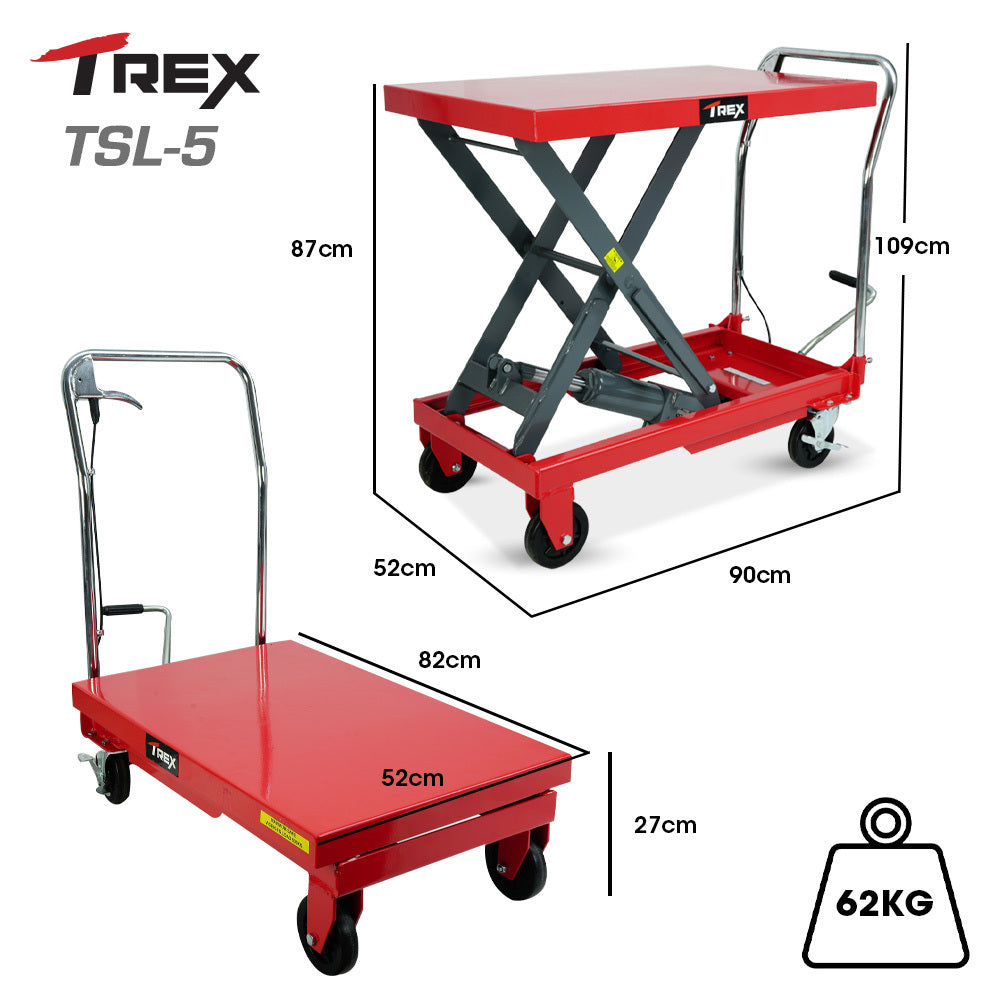 T-REX 500KG Hydraulic Scissor Lift Platform Trolley, Heavy-Duty, for Material Handling V219-VHWLFCTRH5SA