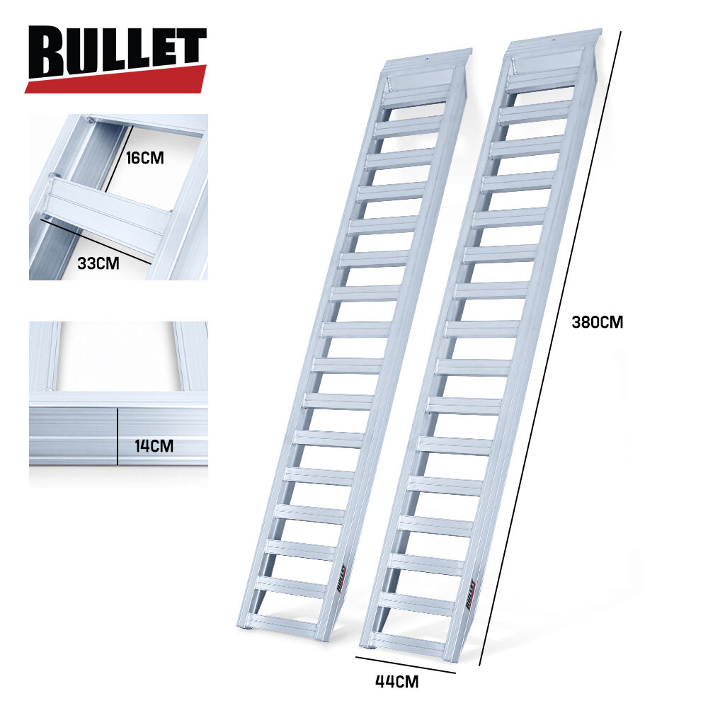 BULLET Pair of 3.8m Aluminium Loading Ramps, 4000kg Total Capacity, Heavy-Duty, 80cm Max Height, Safety Pin, V219-VHWRMPBPA38AX2
