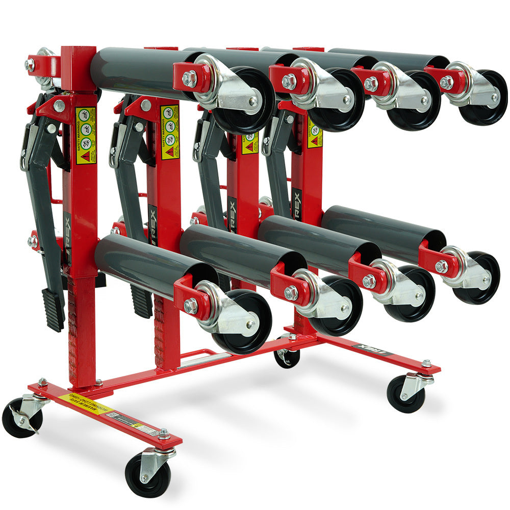 T-Rex 2360kg Set of 4 Vehicle Positioning Jacks with Rack Stand, Mechanical Ratcheting Foot Pedal Wheel Dolly V219-VHWVPRTR3R4-4SR