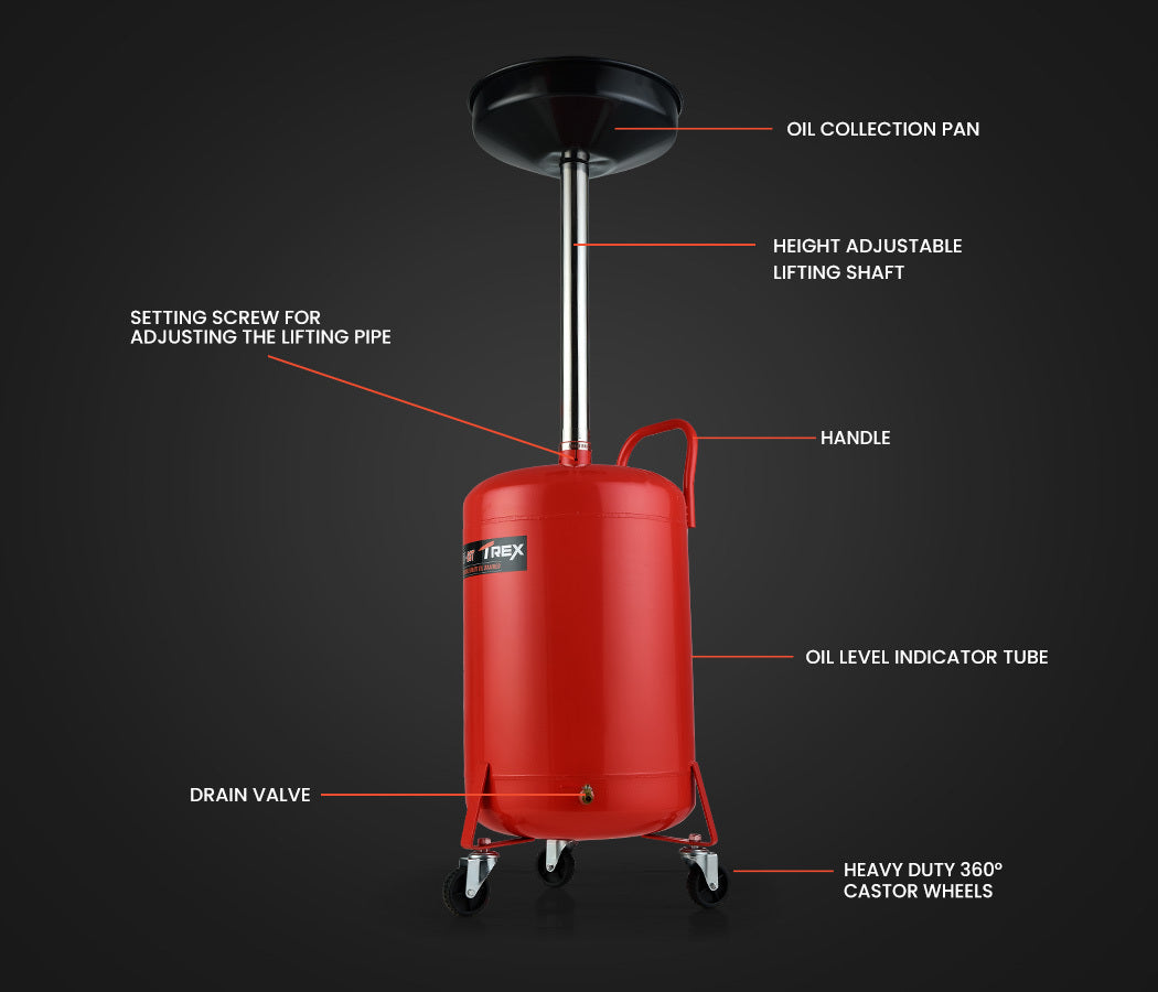 T-REX 60L Mobile Waste Oil Drainer Tank, Telescopic, for Car Engine, Workshop V219-VHWWODTR6STA