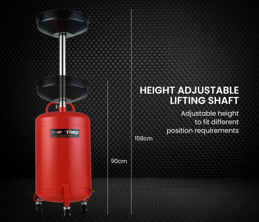 T-REX 60L Mobile Waste Oil Drainer Tank, Telescopic, for Car Engine, Workshop V219-VHWWODTR6STA