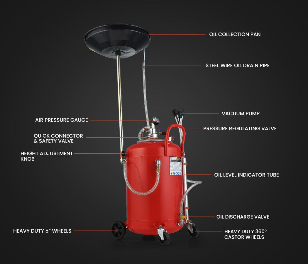 T-REX 80L Mobile Waste Oil Drainer Tank, Pneumatic, Telescopic, Extractor Probes, Workshop V219-VHWWODTR8MFA