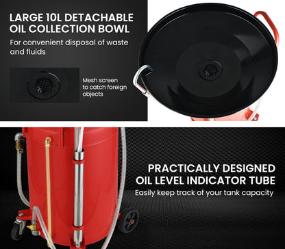 T-REX 80L Mobile Waste Oil Drainer Tank, Pneumatic, Telescopic, Extractor Probes, Workshop V219-VHWWODTR8MFA