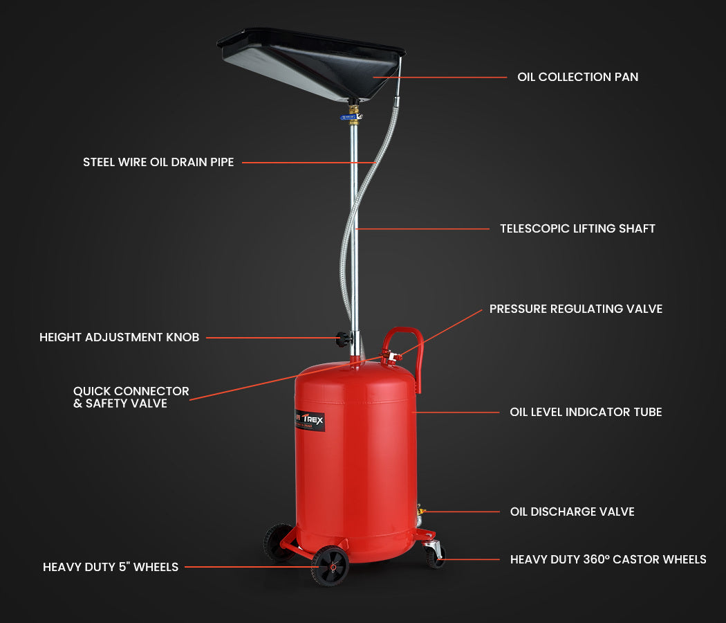 T-REX 80L Mobile Waste Oil Drainer, Telescopic, with Air Compressor Fitting, for Workshop V219-VHWWODTR8PRA