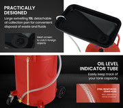 T-REX 80L Mobile Waste Oil Drainer, Telescopic, with Air Compressor Fitting, for Workshop V219-VHWWODTR8PRA