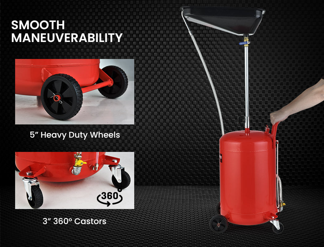 T-REX 80L Mobile Waste Oil Drainer, Telescopic, with Air Compressor Fitting, for Workshop V219-VHWWODTR8PRA