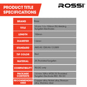 ROSSI 10pc 1.6mm x 150mm TIG Welding Tungsten Electrodes , for Copper Alloy, Nickel Alloy, Titanium Alloy, V219-WDRECDRO16BA