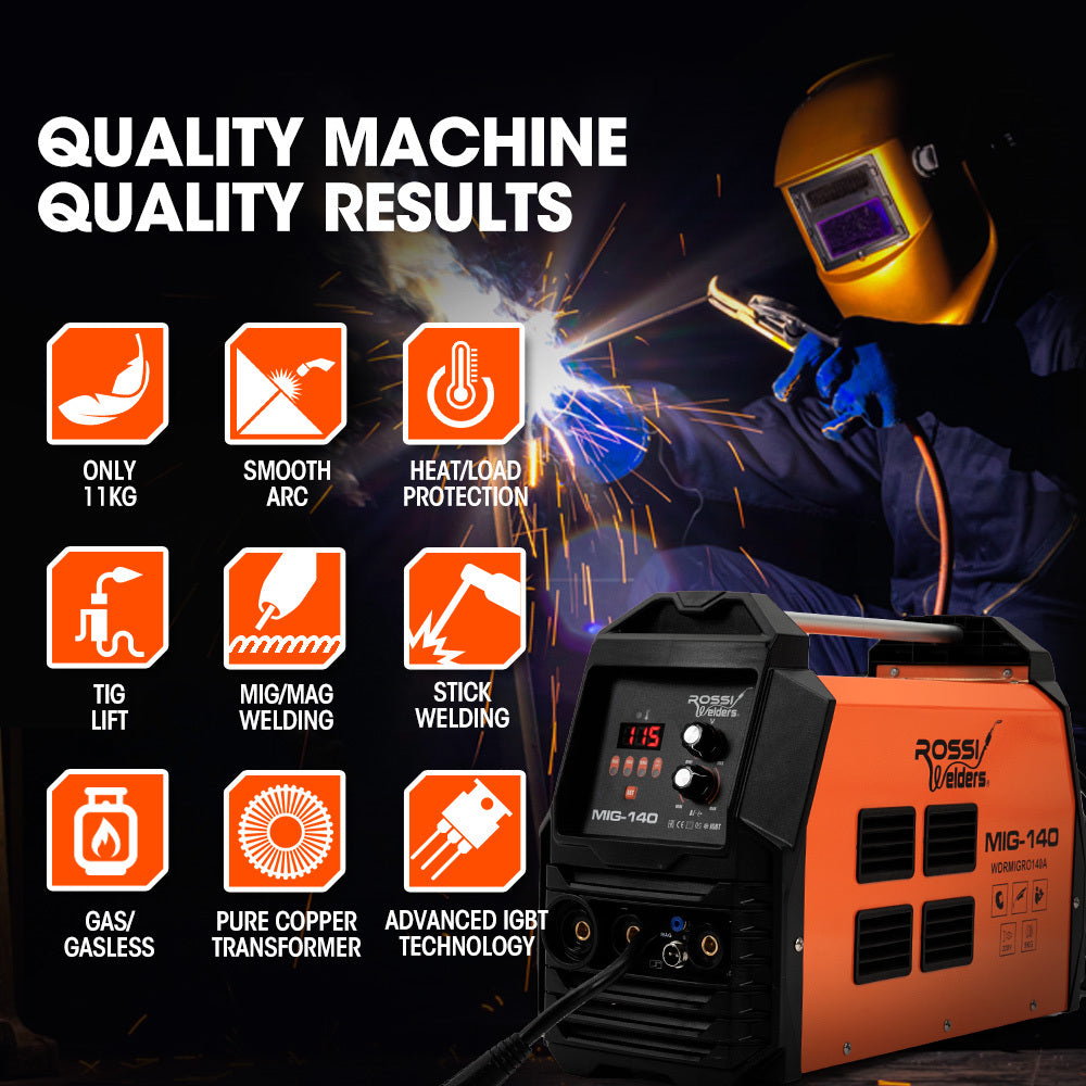ROSSI 140A MIG/MAG/MMA/ARC/TIG Multi-Purpose Welder MIG-140, Flux/Solid Wire/CO2 Or Argon Gas V219-WDRMIGRO140A
