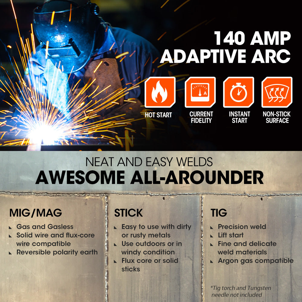 ROSSI 140A MIG/MAG/MMA/ARC/TIG Multi-Purpose Welder MIG-140, Flux/Solid Wire/CO2 Or Argon Gas V219-WDRMIGRO140A