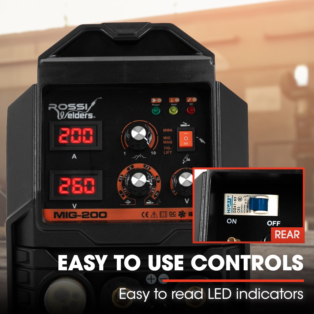 ROSSI 200A MIG/MAG/MMA/ARC/TIG Multi-Purpose Welder MIG-200, Flux/Solid Wire/CO2 Or Argon Gas V219-WDRMIGRO200A