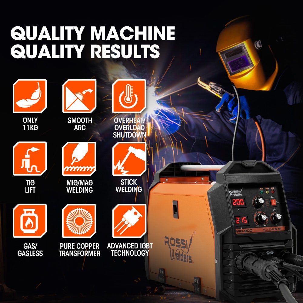 ROSSI 200A MIG/MAG/MMA/ARC/TIG Multi-Purpose Welder MIG-200, Flux/Solid Wire/CO2 Or Argon Gas V219-WDRMIGRO200A