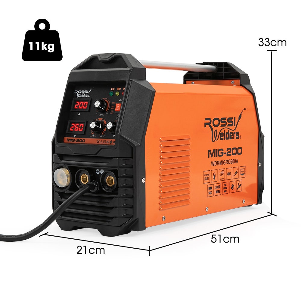 ROSSI 200A MIG/MAG/MMA/ARC/TIG Multi-Purpose Welder MIG-200, Flux/Solid Wire/CO2 Or Argon Gas V219-WDRMIGRO200A
