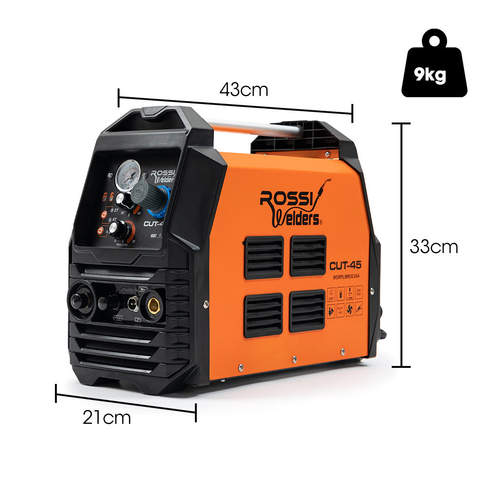 ROSSI 45A Plasma Cutter, Non-Touch Pilot ARC for Easy Cuts of Painted or Rusty Metals, DC Inverter Cutting V219-WDRPLMROC45A